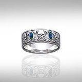 Skull Silver Band Ring with Inlay TR3679 - Jewelry