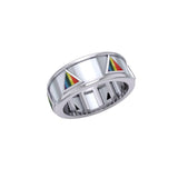 Triangles Silver Spinner Ring with Inlay TR3744 - Jewelry