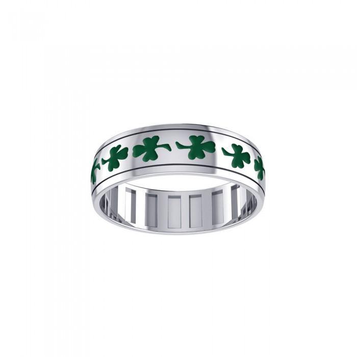 Faith, hope and love ~ Sterling Silver Jewelry Shamrock Spinner Ring with Green Enamel TR3751 - Jewelry