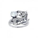 Dragon Holding Gem Silver Ring TR3808