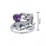 Dragon Holding Gem Silver Ring TR3808 - Jewelry