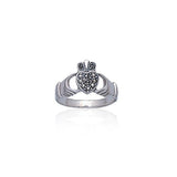 Irish Claddagh & Marcasite Heart Silver Ring TR416 - Jewelry