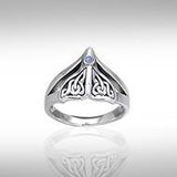 Celtic Knot Whale Tail Gemstone Silver Ring TRI040 - Jewelry