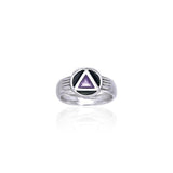 Gemstone AA Symbol Silver Ring TRI122