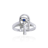 Ankh with Eye of Horus Silver Ring with Gem TRI1545 - Jewelry