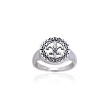 Celtic Knotwork Fleur De Lis Silver Ring TRI163