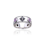 Fleur De Lis with Gems Silver Ring TRI171