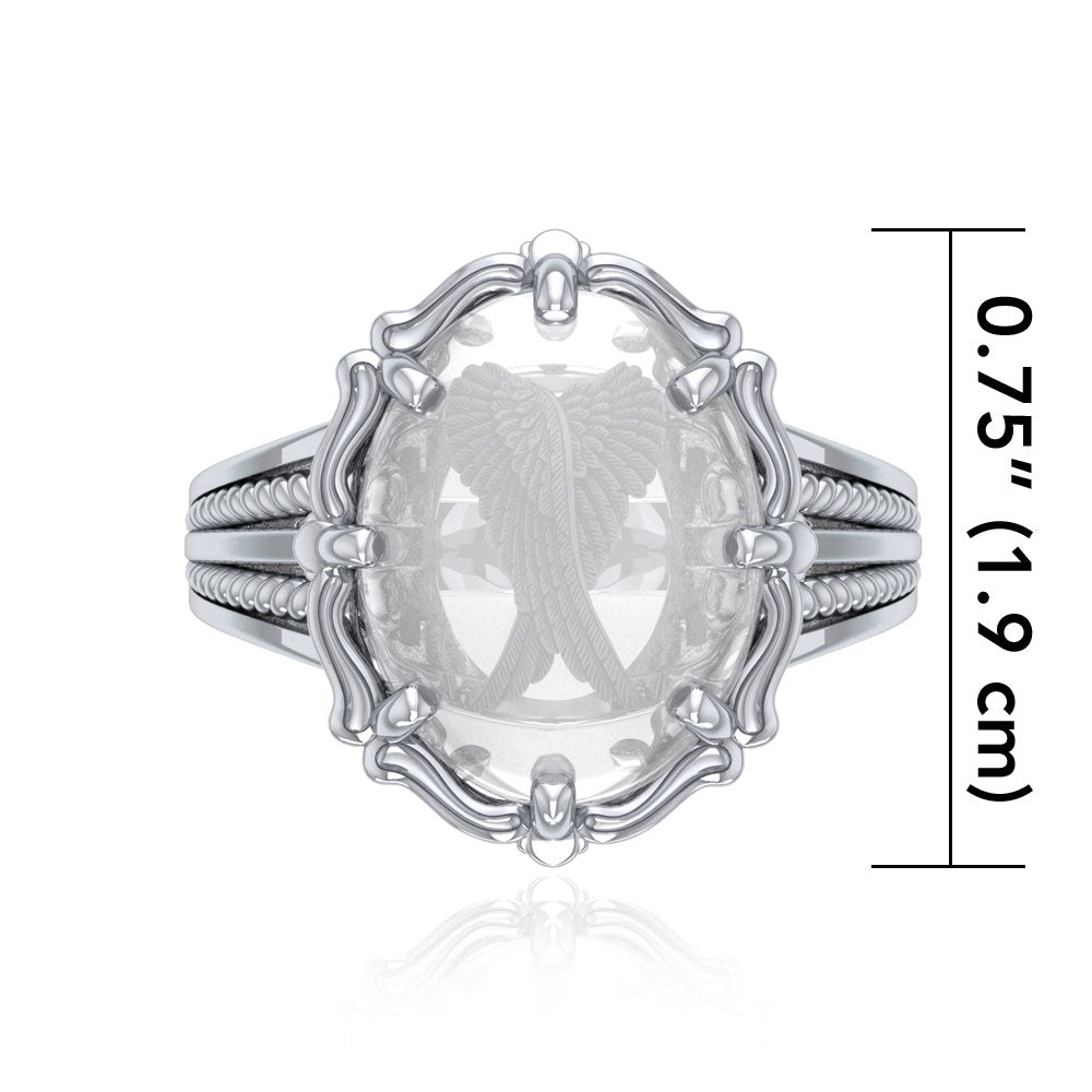Angel Wings Sterling Silver Ring with Natural Clear Quartz TRI1727