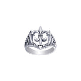 A powerful combination of Celtic elements ~ Sterling Silver Jewelry Ring in Fleur-de-Lis and Claddagh TRI172 - Jewelry