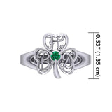 HBD Happy Birthday Monogramming Shamrock Clover Silver Gemstone Ring TRI1751 - Jewelry