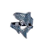 Sterling Silver Aboriginal Blue Shark Spoon Ring TRI1768 - Jewelry