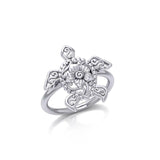 One meaningful step at a time Silver Sea Turtle Floral Filigree Ring TRI1791