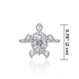 One meaningful step at a time Silver Sea Turtle Floral Filigree Ring TRI1791 - Jewelry