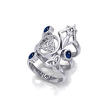 Silver Trinity Knot Triquetra and Goddess Stack Ring with Gemstone TRI1802 - Jewelry