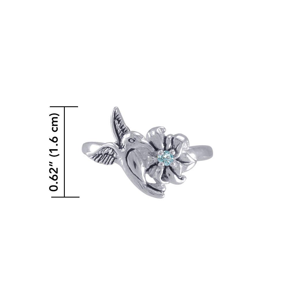 Silver Flying Hummingbird with Gemstone Flower Ring TRI1803 - Jewelry