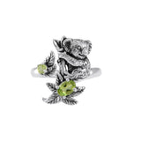 Koala Bear with Gemstone Flower Silver Ring TRI1819 - Jewelry