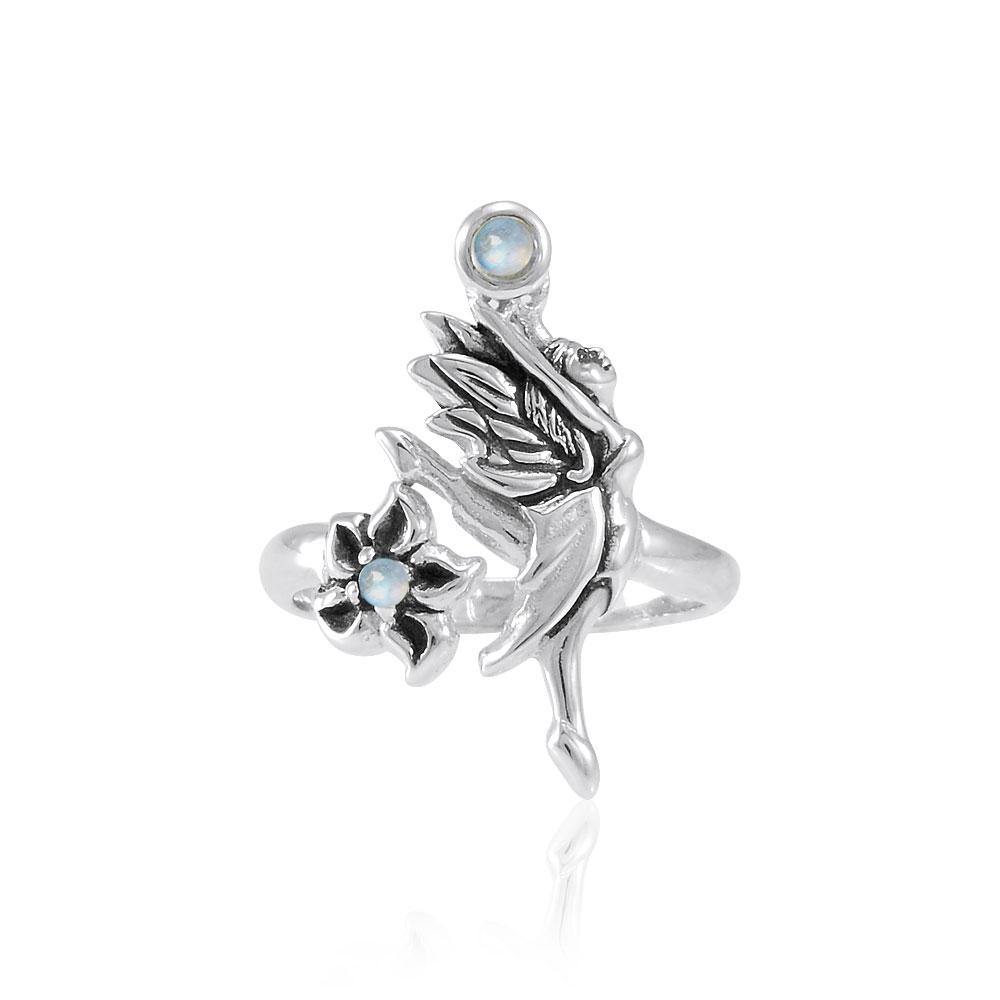 Dancing Fairy with Flower Silver Ring with Gemstone TRI1821 - Jewelry