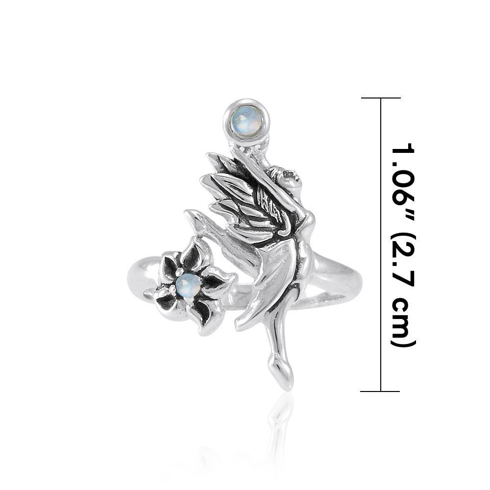 Dancing Fairy with Flower Silver Ring with Gemstone TRI1821 - Jewelry