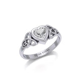 Celtic Trinity Knot with Heart Gemstone Silver Ring TRI1837 - Jewelry