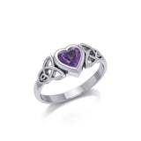 Celtic Trinity Knot with Heart Gemstone Silver Ring TRI1837 - Jewelry