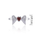 Heart Gemstone and Double Angel Wings Silver Ring TRI1839 - Jewelry