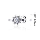 Gemstone Flower with Crescent Moon Silver Ring TRI1875 - Jewelry
