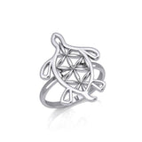 Turtle with Flower of Life Shell Silver Ring TRI1894 - Jewelry