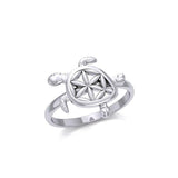 Swimming Turtle with Flower of Life Shell Silver Ring TRI1895 - Jewelry