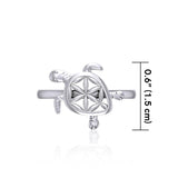 Swimming Turtle with Flower of Life Shell Silver Ring TRI1895 - Jewelry