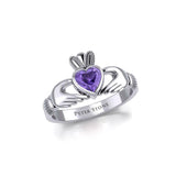 Irish Claddagh Silver Ring with Large Gemstone TRI1901 - Jewelry