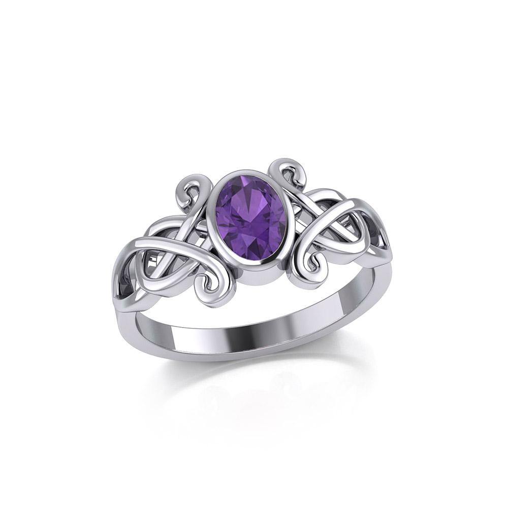 Silver Celtic Ring with Oval Gemstone TRI1908 - Jewelry