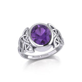 Silver Celtic Knotwork Ring with Extra Large Oval Gemstone TRI1911 - Jewelry