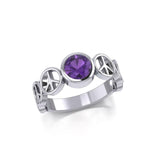 Peace Symbol Silver Band Ring With Gemstone TRI1916 - Jewelry