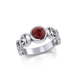 Peace Symbol Silver Band Ring With Gemstone TRI1916 - Jewelry