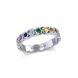 Celtic Knot Silver Band Ring with Chakra Gemstones TRI1919 - Jewelry