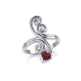 Modern Abstract Silver Ring with Heart Gemstone TRI1921