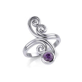 Modern Abstract Silver Ring with Round Gemstone TRI1922