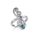 Modern Abstract Silver Ring with Round Gemstone TRI1922 - Jewelry