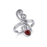 Modern Abstract Silver Ring with Round Gemstone TRI1922 - Jewelry
