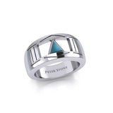 Silver Modern Ring with Inlaid Recovery Symbol TRI1928