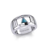 Silver Modern Ring with Inlaid Recovery Symbol TRI1928