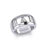 Silver Modern Ring with Inlaid Recovery Symbol TRI1928 - Jewelry