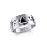 Silver Modern Band Ring with Inlaid Recovery Symbol TRI1929 - Jewelry