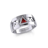 Silver Modern Band Ring with Inlaid Recovery Symbol TRI1929 - Jewelry
