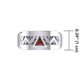 Silver Modern Band Ring with Inlaid Recovery Symbol TRI1929 - Jewelry