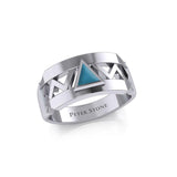 Silver Modern Band Ring with Inlaid Recovery Symbol TRI1929 - Jewelry