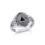 Silver Celtic Trinity Knot Ring with Inlaid Recovery Symbol TRI1930 - Jewelry