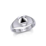 Small Silver Ring with Inlaid Recovery Symbol TRI1932 - Jewelry