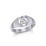 Small Silver Ring with Inlaid Recovery Symbol TRI1932 - Jewelry