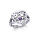 Claddagh in Heart Silver Ring with Gemstone TRI1933 - Jewelry